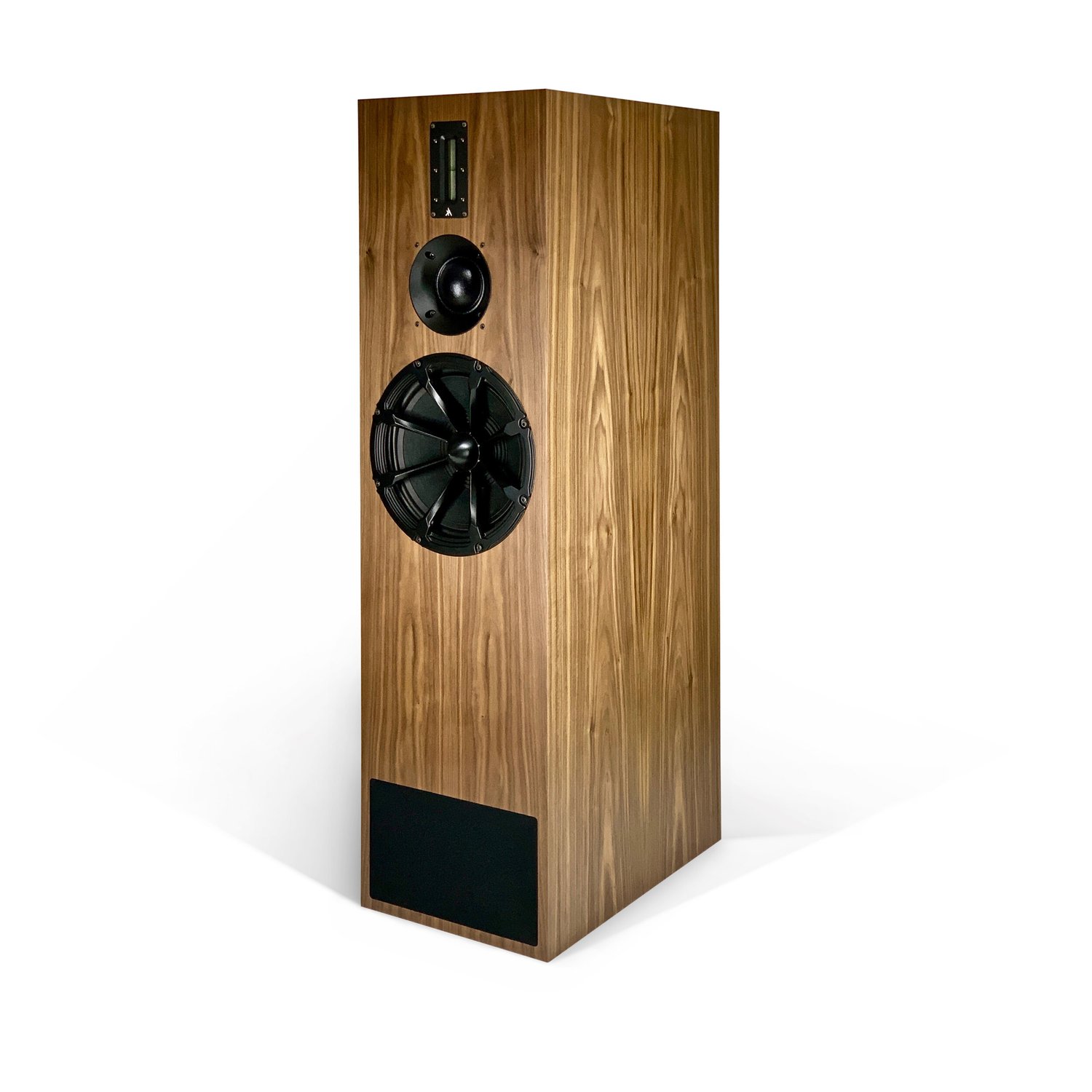 Kerr K100 mk.2 in walnut veneer, three-quarter view showing the depth of the cabinet
